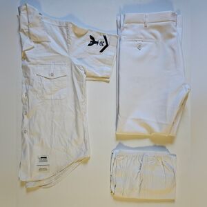 Vintage Creighton U.S. Navy Uniform Shirt White Collar Shirt & 2 Pairs of Pants